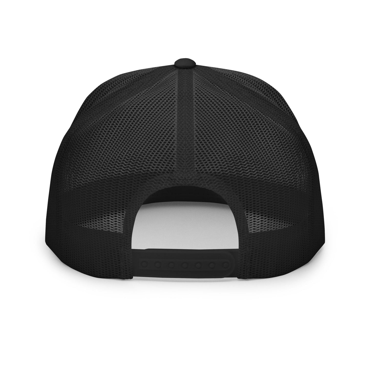 Crude Script Trucker Hat with bold lettering and mesh back panel.