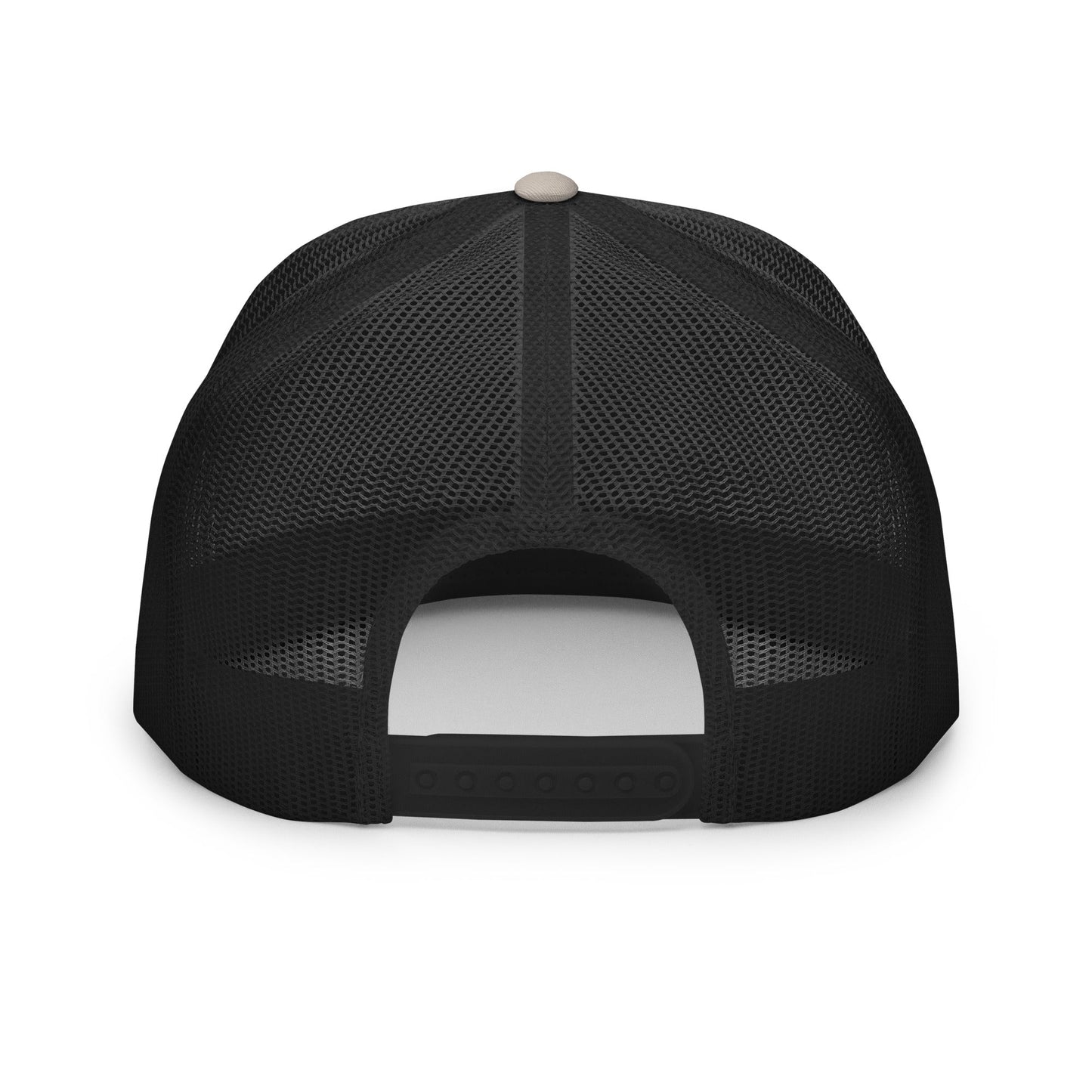 Crude Script Trucker Hat with bold lettering and mesh back panel.
