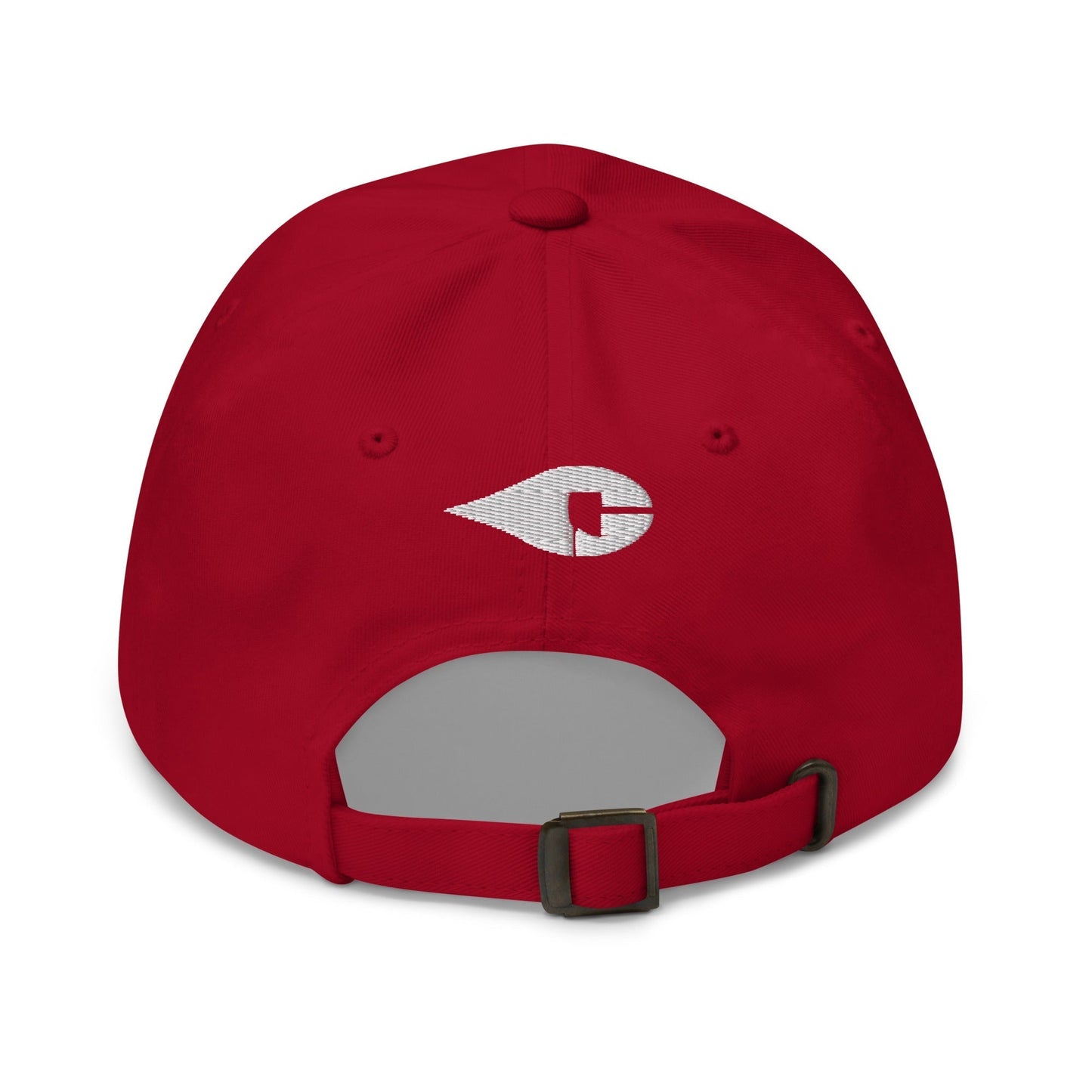 Red "Drill Baby Drill" dad hat with adjustable strap and curved visor.