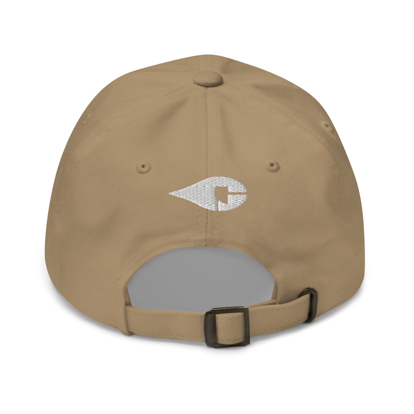 Tan "Drill Baby Drill" dad hat with adjustable strap and curved visor.
