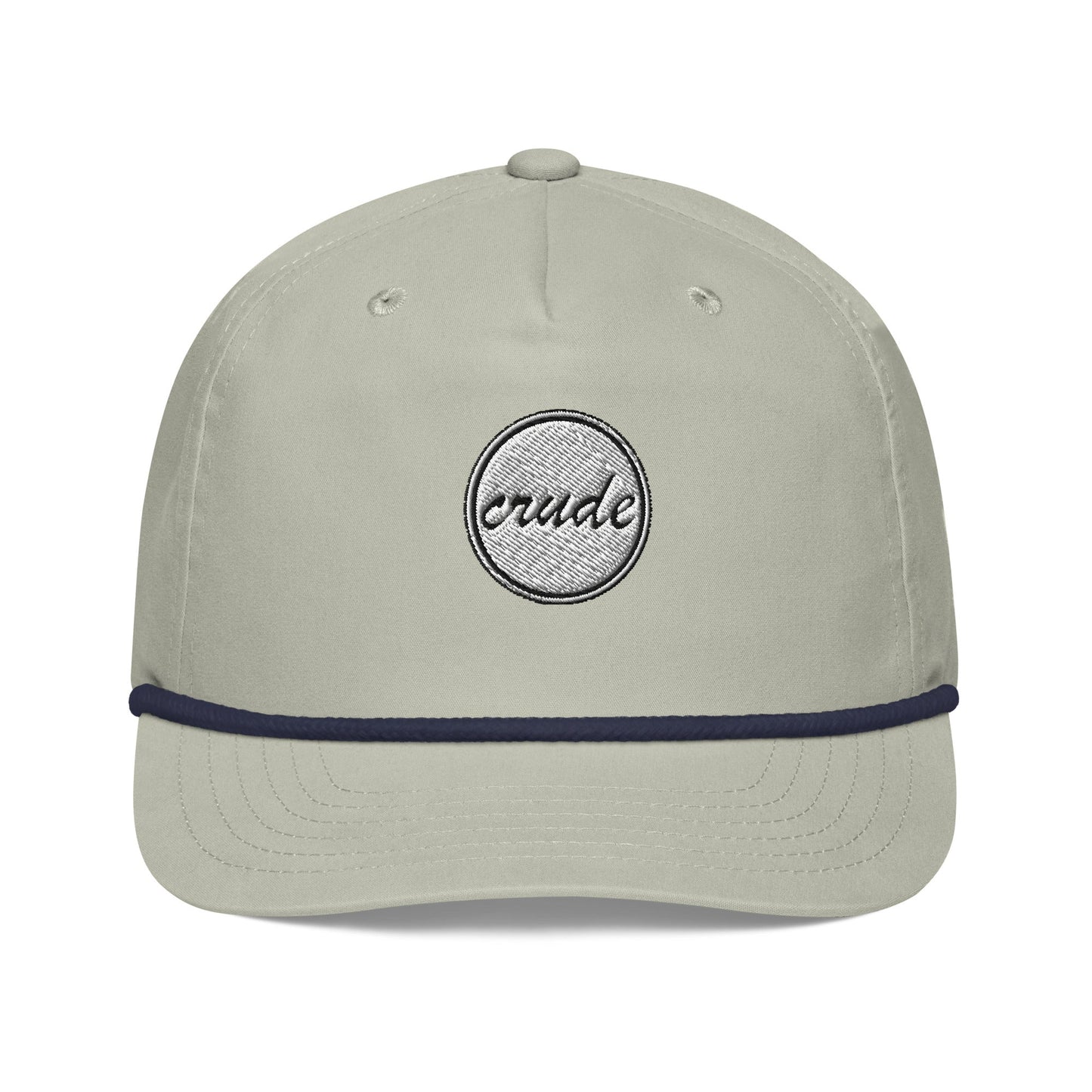 Light Grey & Navy Blue 5-panel Course Correction Rope Golf Hat with semi-curved bill and snapback closure; crude oil golf hat
