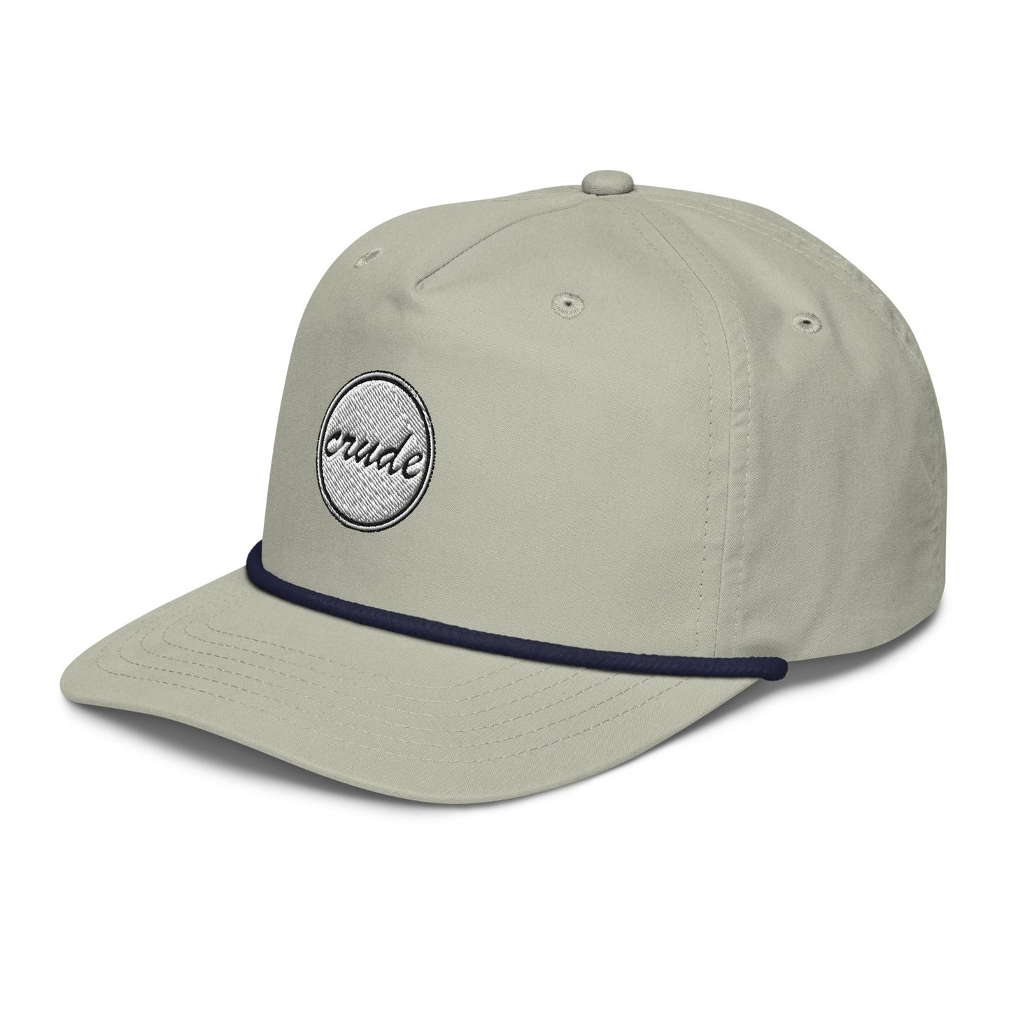 Light Grey & Navy Blue 5-panel Course Correction Rope Golf Hat with semi-curved bill and snapback closure; crude oil golf hat