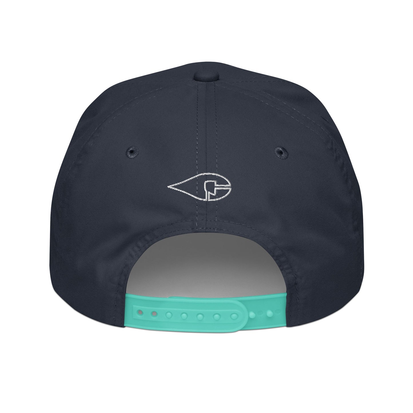 Navy Blue & Teal 5-panel Course Correction Rope Golf Hat with semi-curved bill and snapback closure; crude oil golf hat