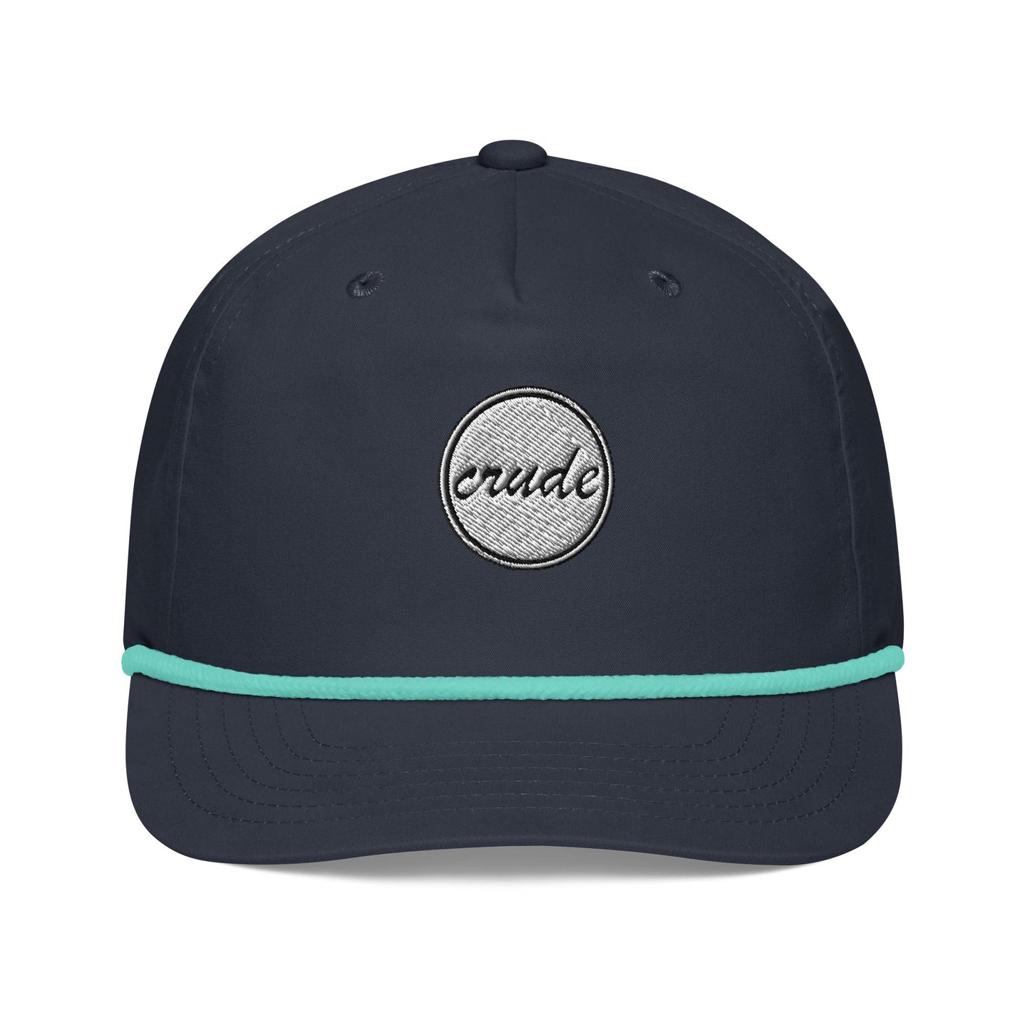 Navy Blue & Teal 5-panel Course Correction Rope Golf Hat with semi-curved bill and snapback closure; crude oil golf hat