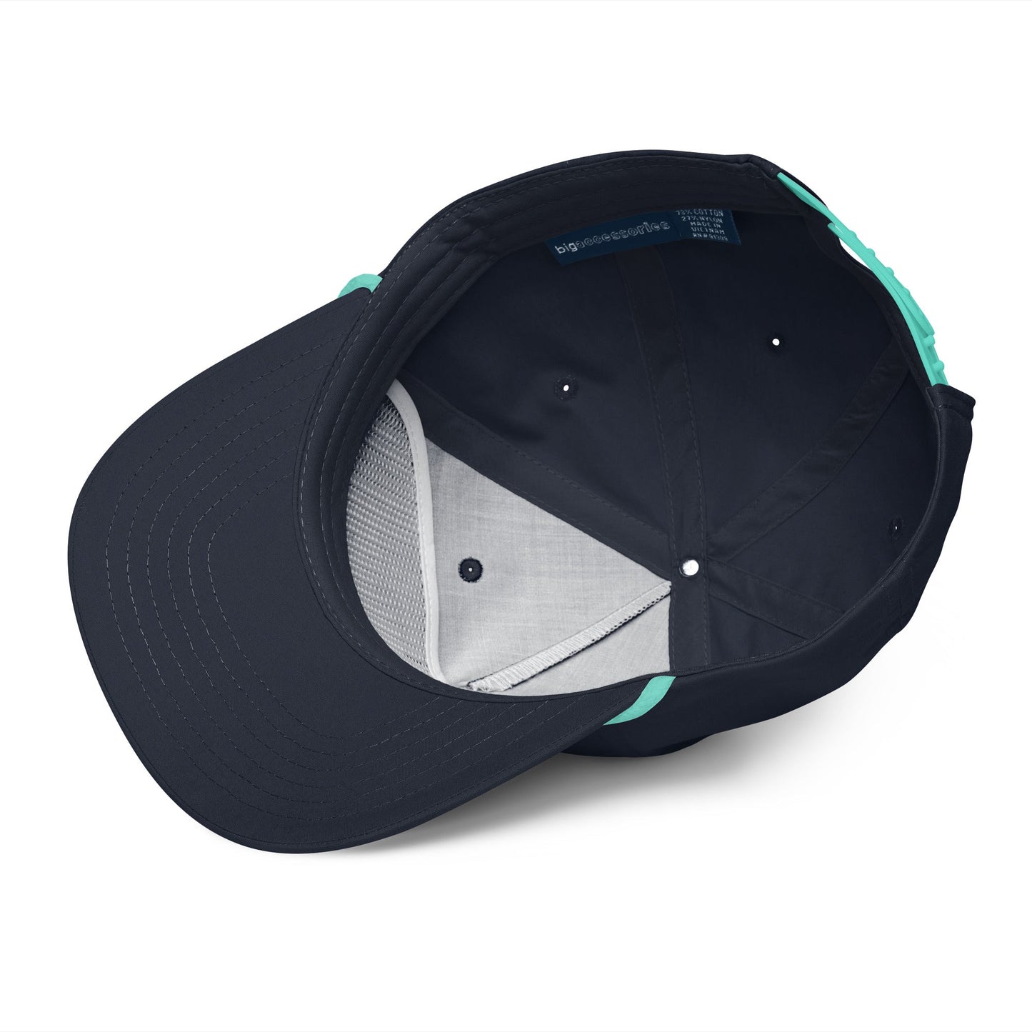 Navy Blue & Teal 5-panel Course Correction Rope Golf Hat with semi-curved bill and snapback closure; crude oil golf hat
