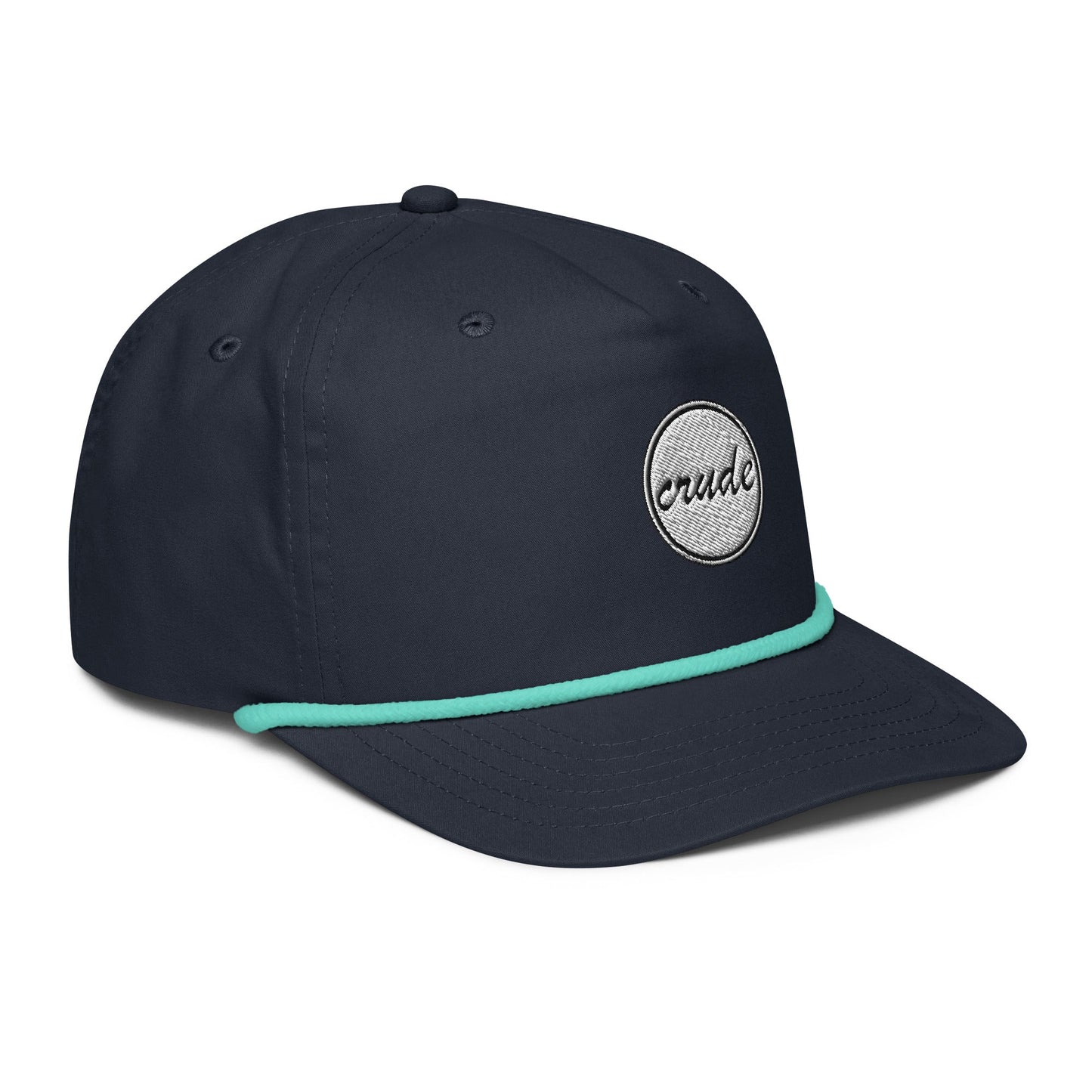 Navy Blue & Teal 5-panel Course Correction Rope Golf Hat with semi-curved bill and snapback closure; crude oil golf hat