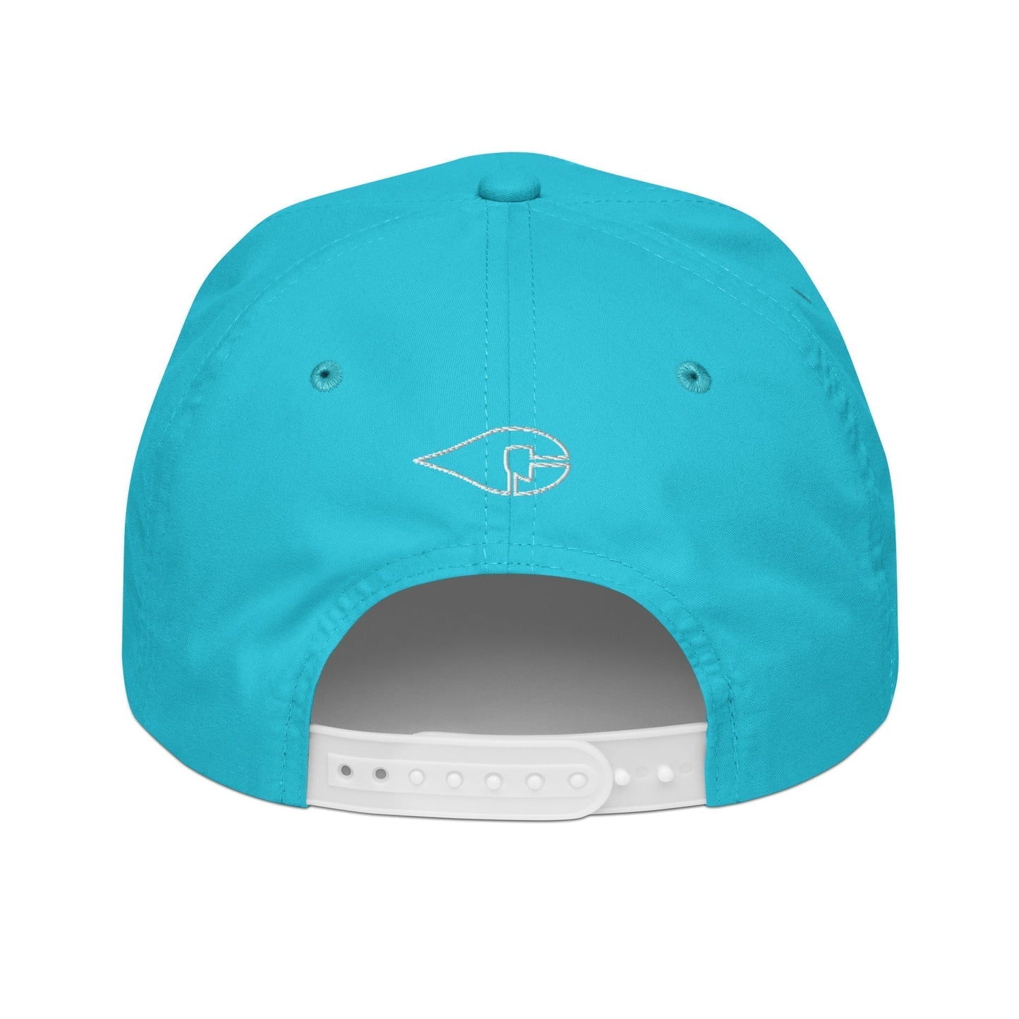 Turquoise Light Blue & White 5-panel Course Correction Rope Golf Hat with semi-curved bill and snapback closure; crude oil golf hat
