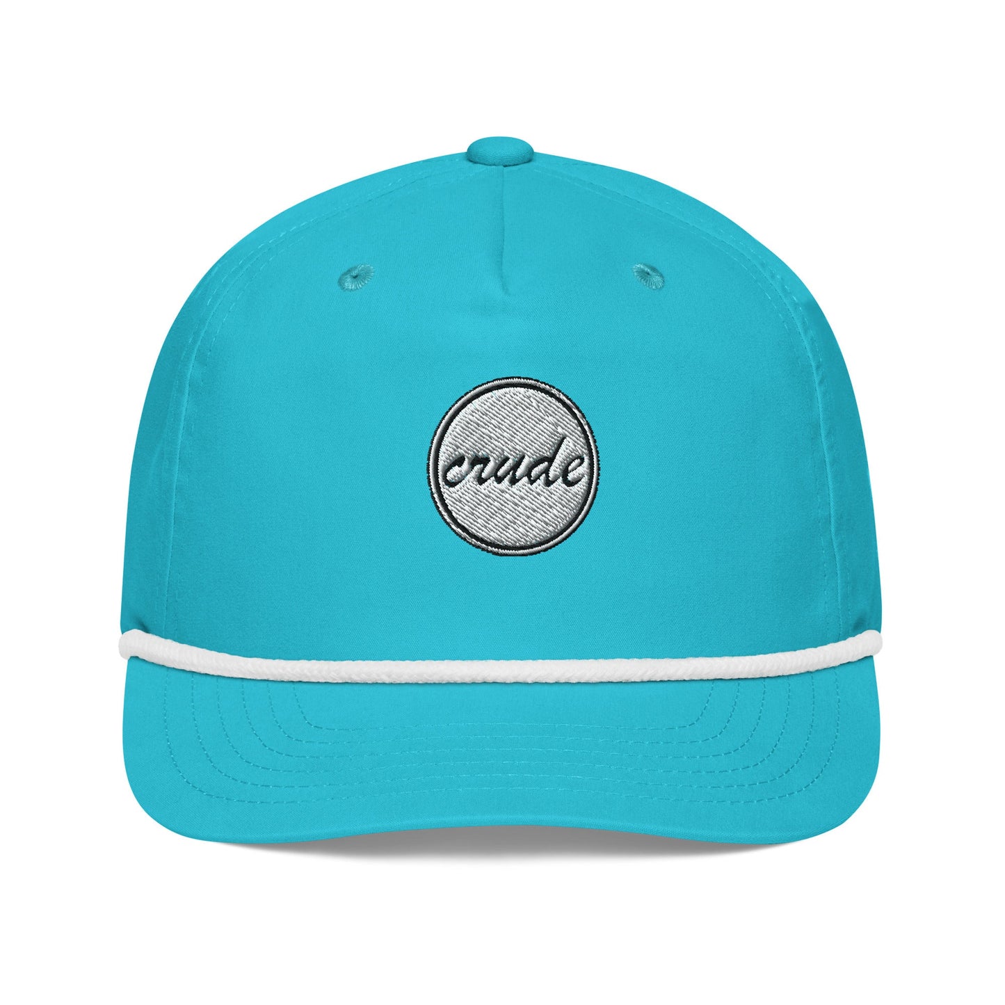 Turquoise Light Blue & White 5-panel Course Correction Rope Golf Hat with semi-curved bill and snapback closure; crude oil golf hat
