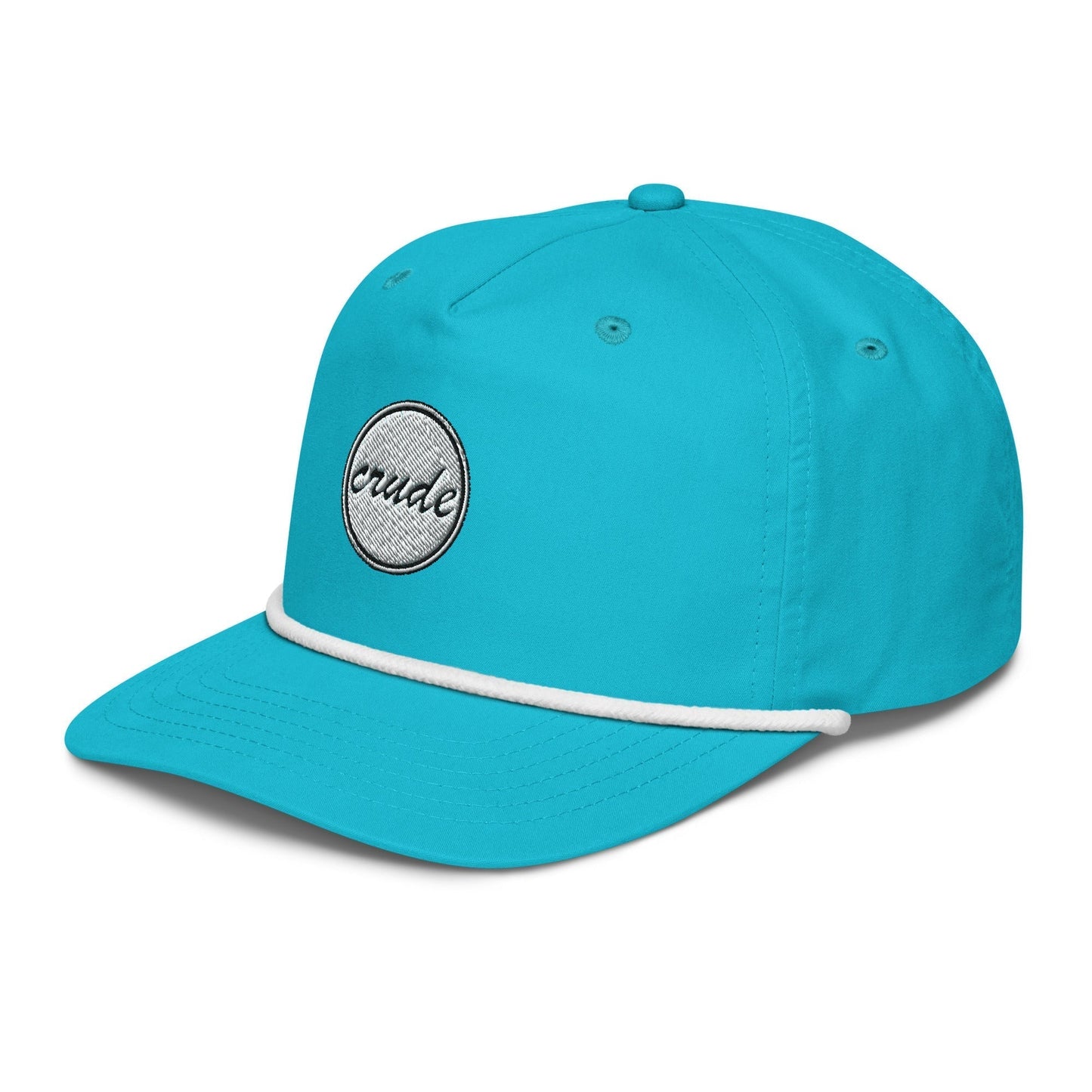 Turquoise Light Blue & White 5-panel Course Correction Rope Golf Hat with semi-curved bill and snapback closure; crude oil golf hat