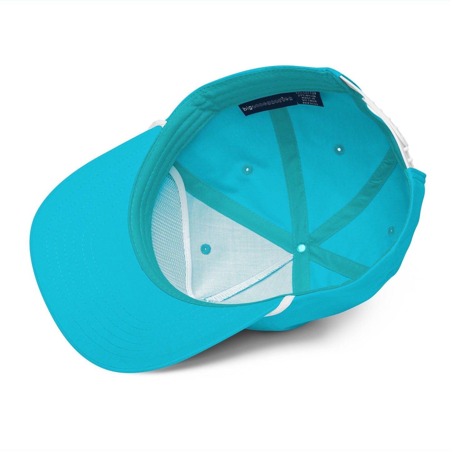 Turquoise Light Blue & White 5-panel Course Correction Rope Golf Hat with semi-curved bill and snapback closure; crude oil golf hat