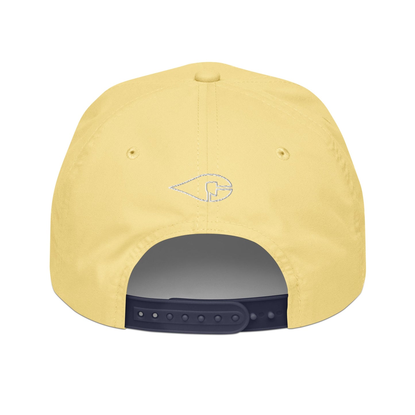 Yellow & Navy Blue 5-panel Course Correction Rope Golf Hat with semi-curved bill and snapback closure; crude oil golf hat