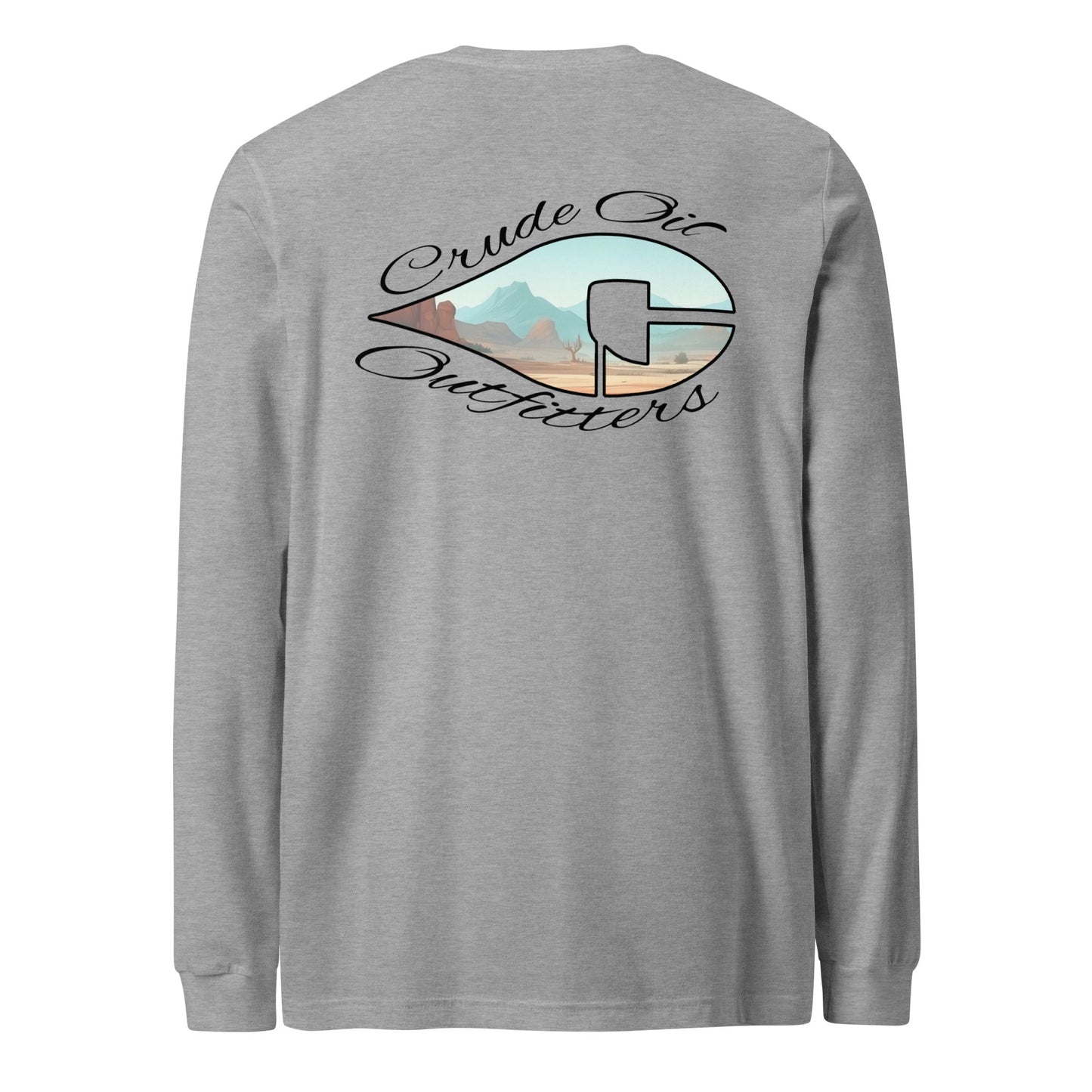 Crude Western Window Long Sleeve Shirt, long sleeve, crew neck, ribbed cuffs, desert graphic on back, versatile casual wear.