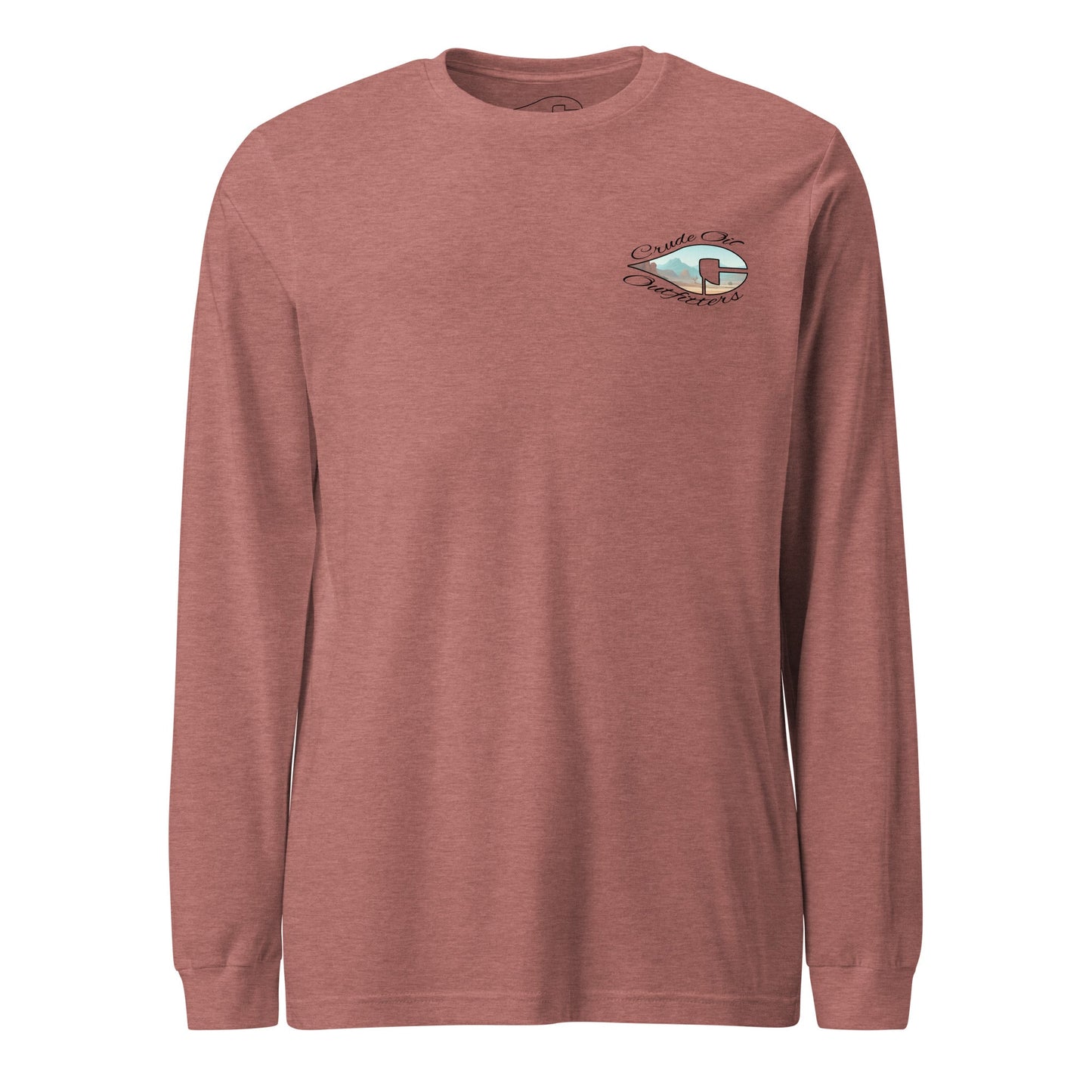 Crude Western Window Long Sleeve Shirt, long sleeve, crew neck, ribbed cuffs, desert graphic on back, versatile casual wear.