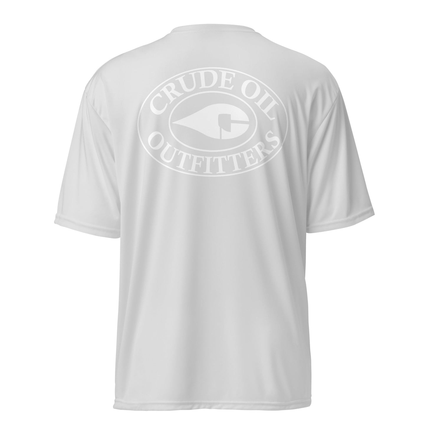 Silver Crude Oil Dri-Fit Shirt with moisture-wicking fabric and Crude Oil Outfitters logo.