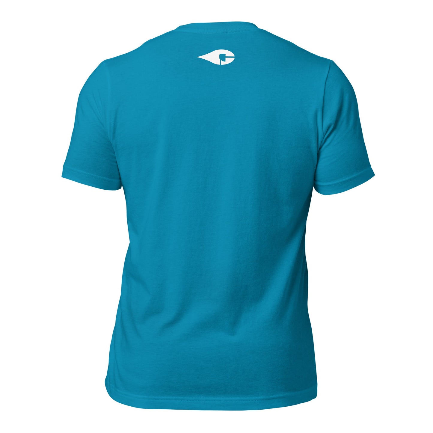 Aqua Blue Crude Oil t-shirt with "Crude Oil Outfitters" logo, lightweight cotton.