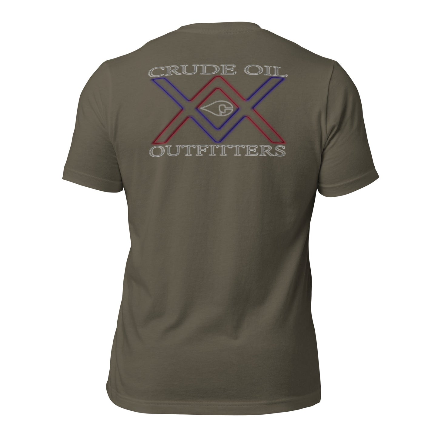Double Crossed T-Shirt in dark color showing Crude Oil Outfitters logo on back.