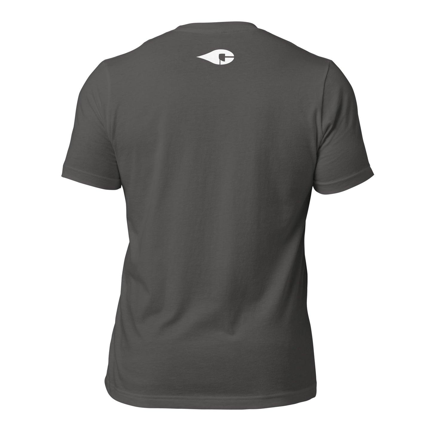 Asphalt Grey Crude Oil t-shirt with "Crude Oil Outfitters" logo, lightweight cotton.