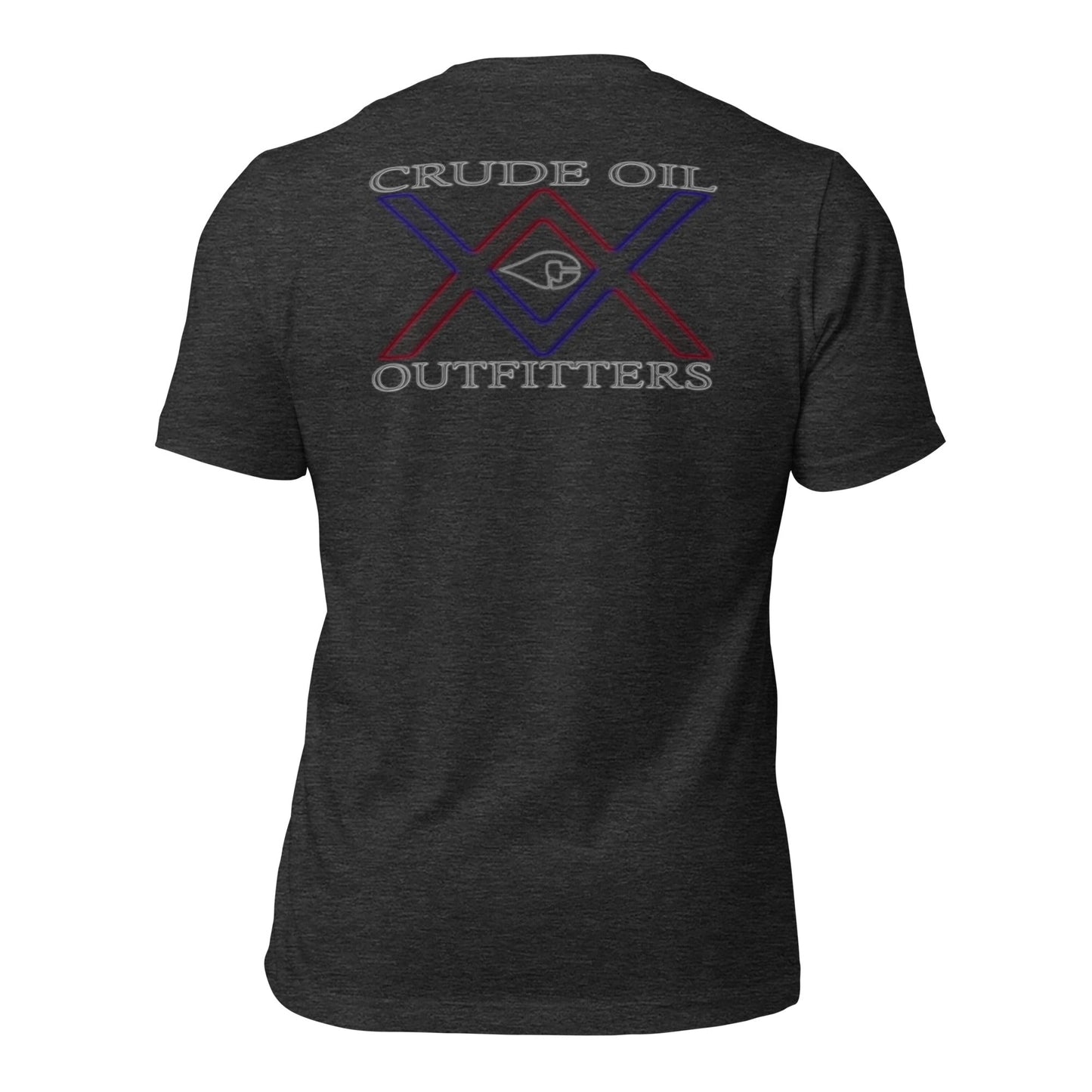 Double Crossed T-Shirt in dark color showing Crude Oil Outfitters logo on back.