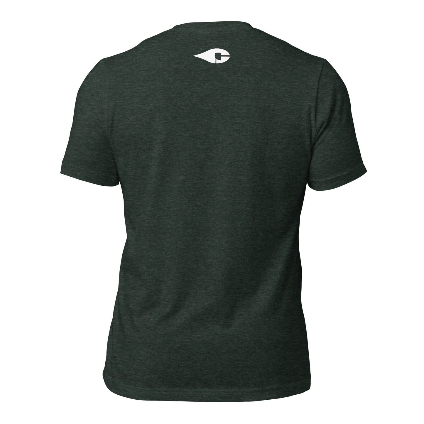 Heather Forest Green Crude Oil t-shirt with "Crude Oil Outfitters" logo, lightweight cotton.