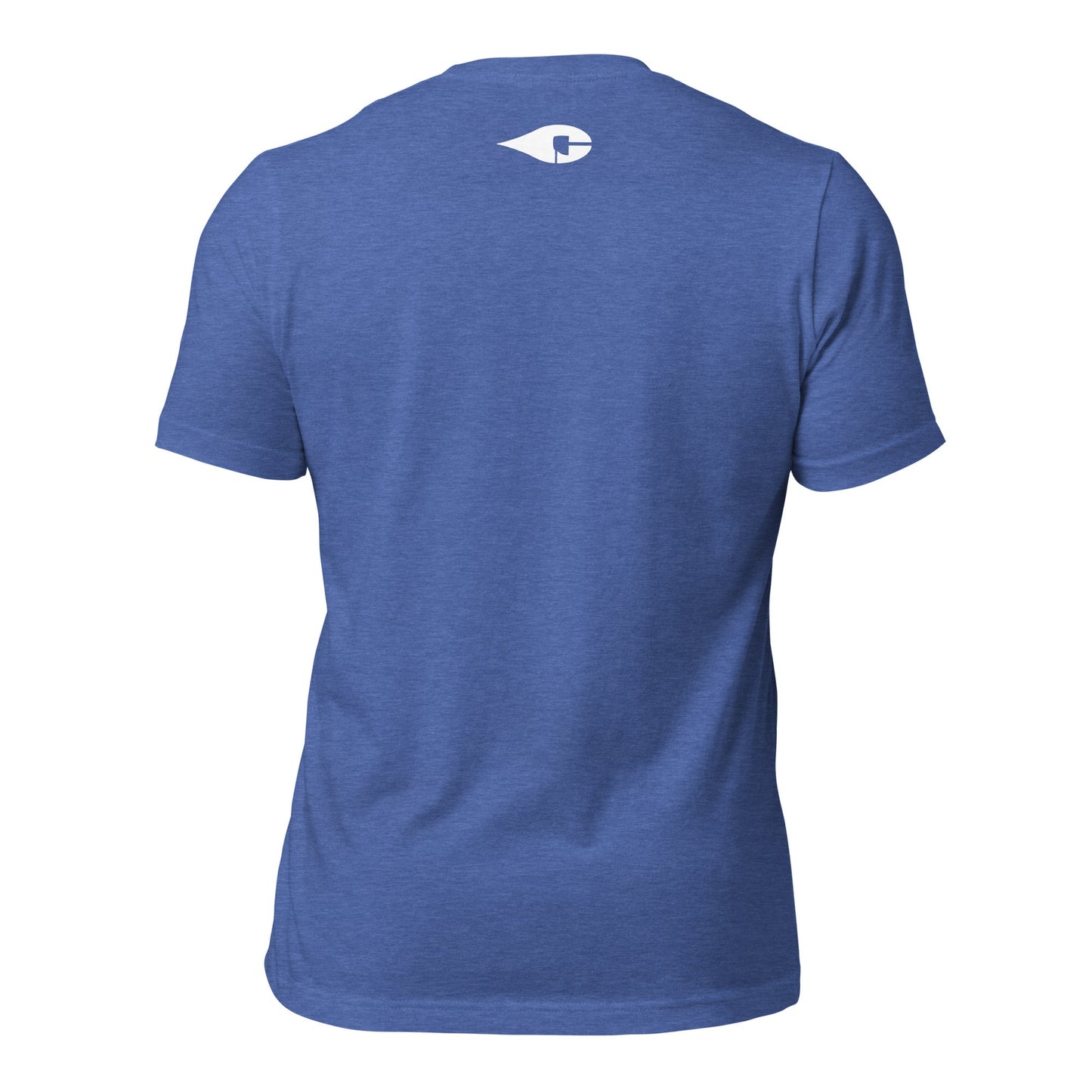 Heather True Royal Blue Crude Oil t-shirt with "Crude Oil Outfitters" logo, lightweight cotton.