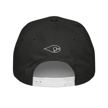 Black & White 5-panel Course Correction Rope Golf Hat with semi-curved bill and snapback closure; crude oil golf hat