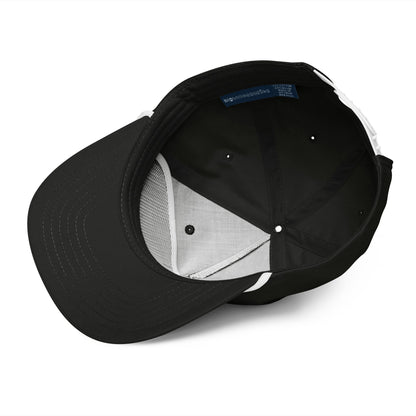 Black & White 5-panel Course Correction Rope Golf Hat with semi-curved bill and snapback closure; crude oil golf hat