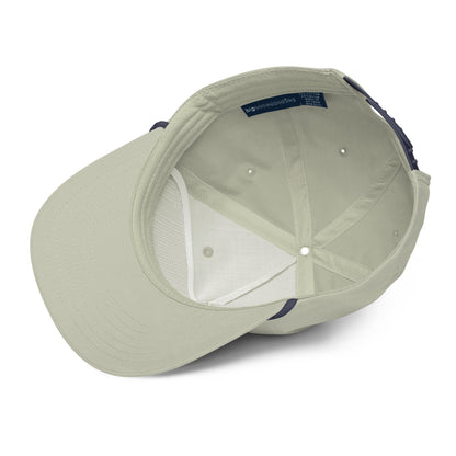 Light Grey & Navy Blue 5-panel Course Correction Rope Golf Hat with semi-curved bill and snapback closure; crude oil golf hat