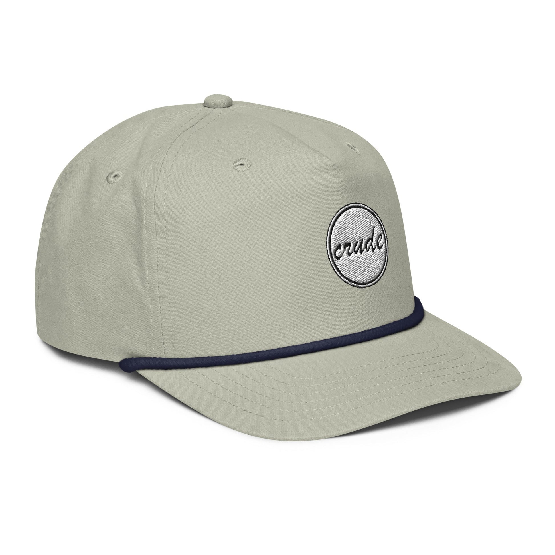 Light Grey & Navy Blue 5-panel Course Correction Rope Golf Hat with semi-curved bill and snapback closure; crude oil golf hat