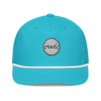 Turquoise Light Blue & White 5-panel Course Correction Rope Golf Hat with semi-curved bill and snapback closure; crude oil golf hat