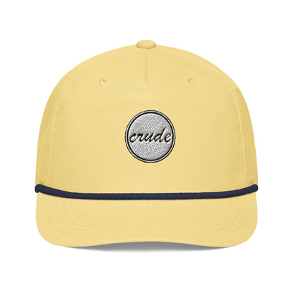 Yellow & Navy Blue 5-panel Course Correction Rope Golf Hat with semi-curved bill and snapback closure; crude oil golf hat