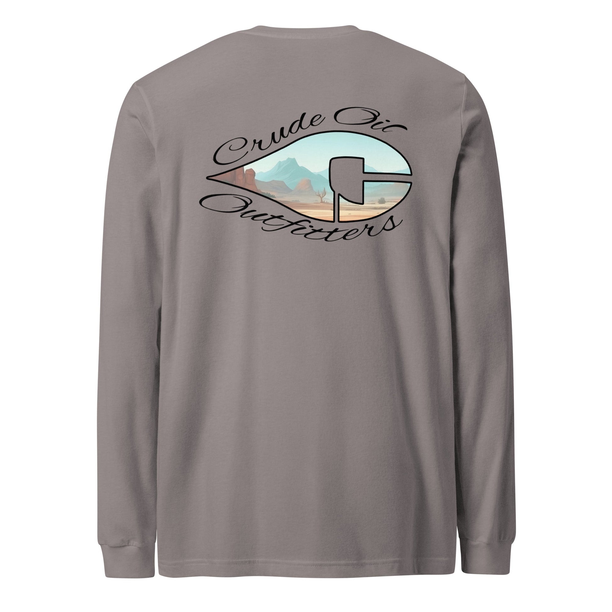 Crude Western Window Long Sleeve Shirt, long sleeve, crew neck, ribbed cuffs, desert graphic on back, versatile casual wear.