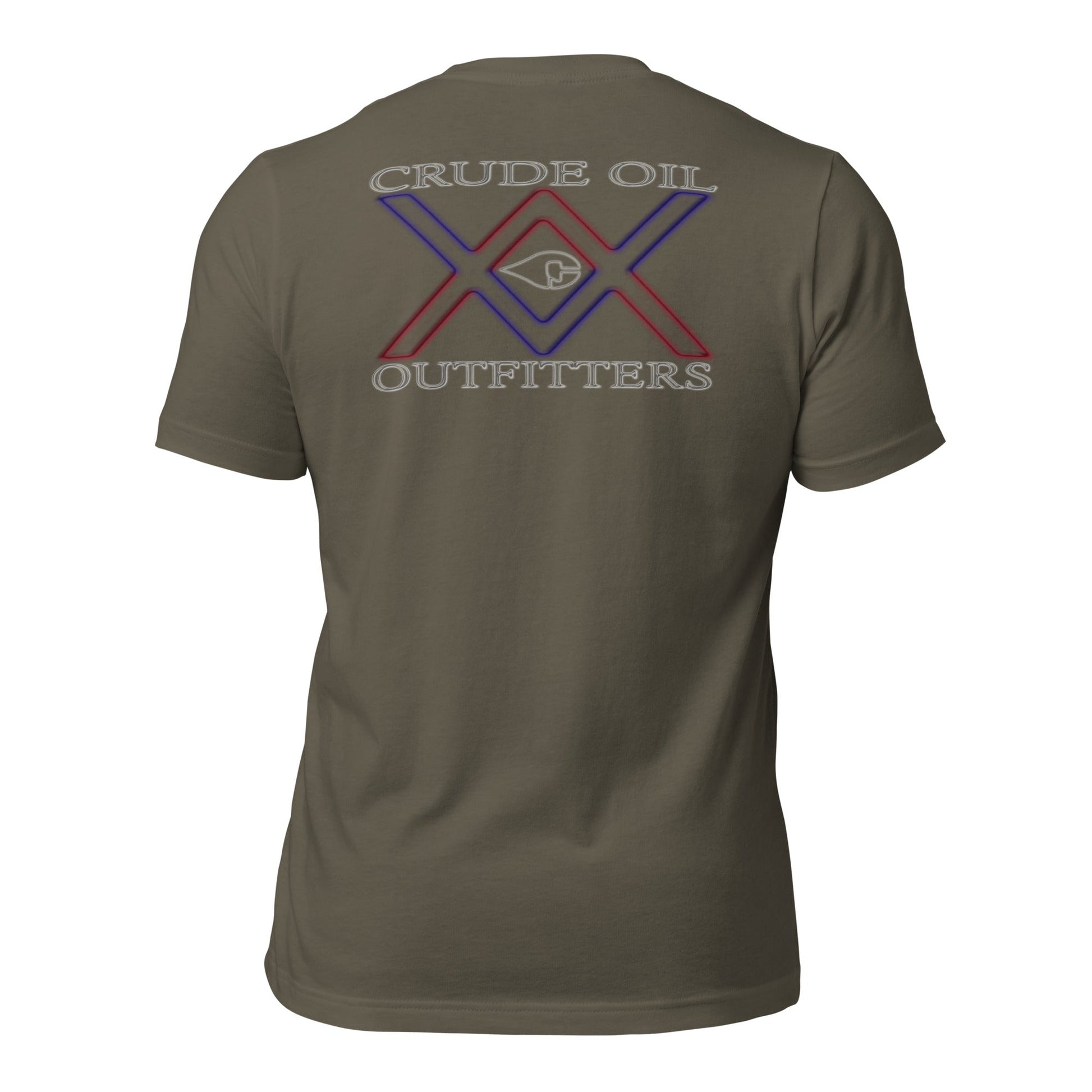 Double Crossed T-Shirt in dark color showing Crude Oil Outfitters logo on back.