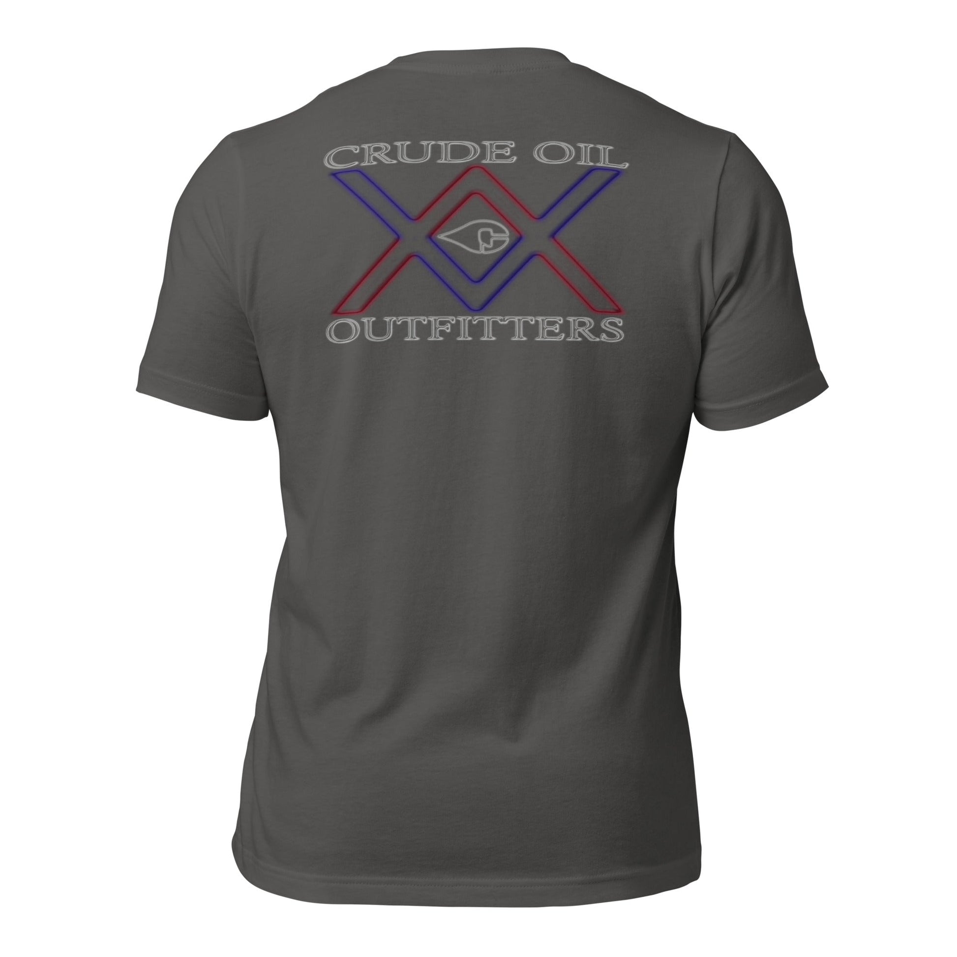 Double Crossed T-Shirt in dark color showing Crude Oil Outfitters logo on back.