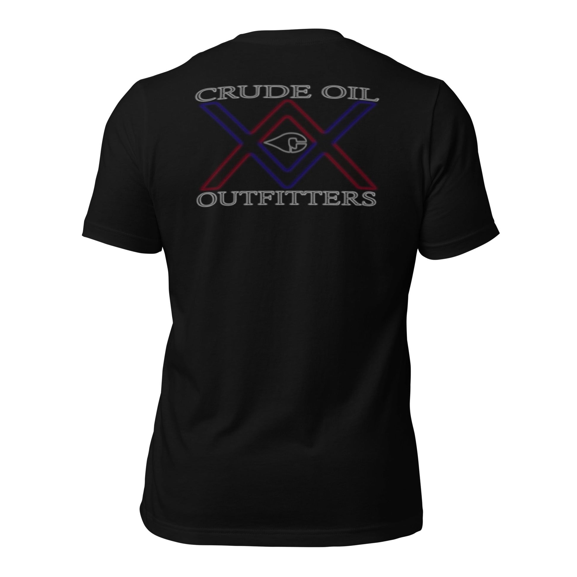Double Crossed T-Shirt in dark color showing Crude Oil Outfitters logo on back.