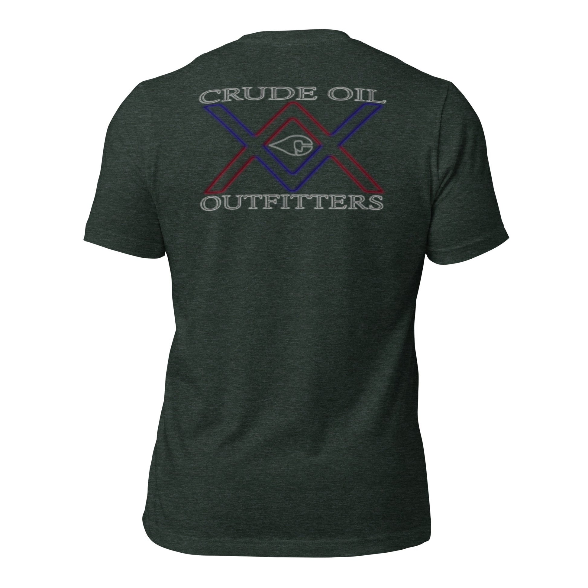 Double Crossed T-Shirt in dark color showing Crude Oil Outfitters logo on back.