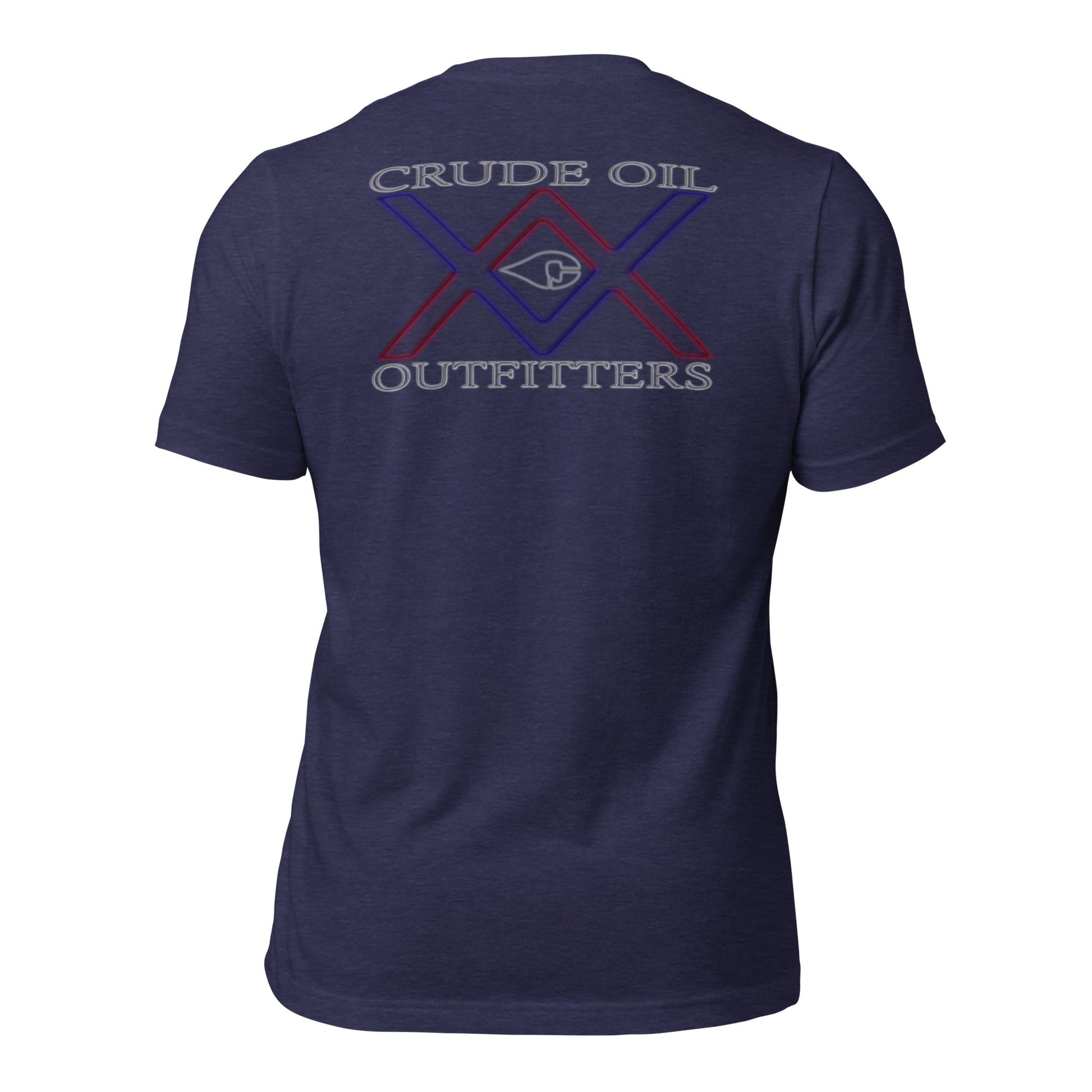 Double Crossed T-Shirt in dark color showing Crude Oil Outfitters logo on back.